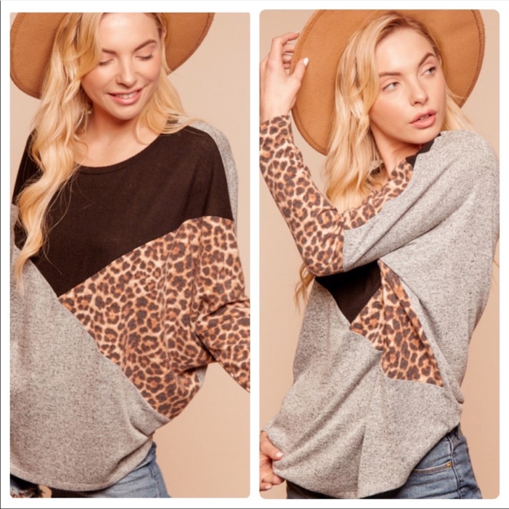 NEW JUST DROPPED-HACCI two tone animal print Dolman sleeves
